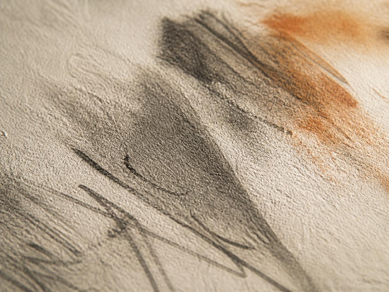 Macro del papel artístico con trazos de carbón y pastel seco